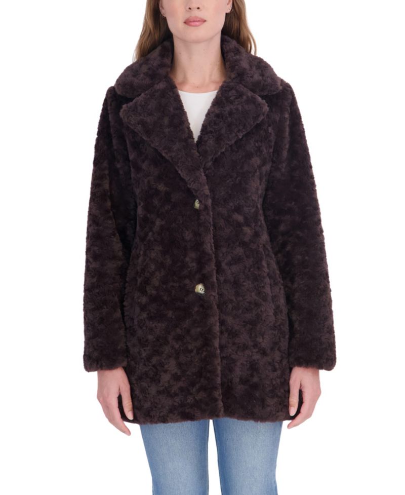 Women's Crushed Faux Fur Button Front Coat