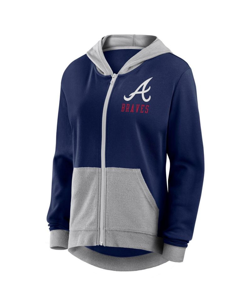 Women's Navy Atlanta Braves Hit It French Terry Full-Zip Hoodie