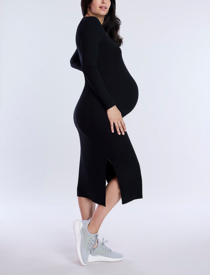 Women's Crew Neck Rib Knit Long Sleeve Column Dress - Motherhood