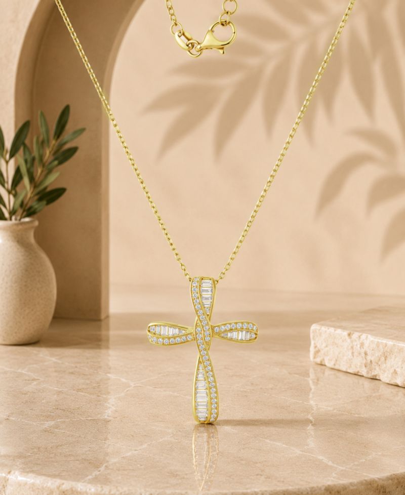 14k Gold Over Sterling Silver Cubic Zirconia Cross Necklace