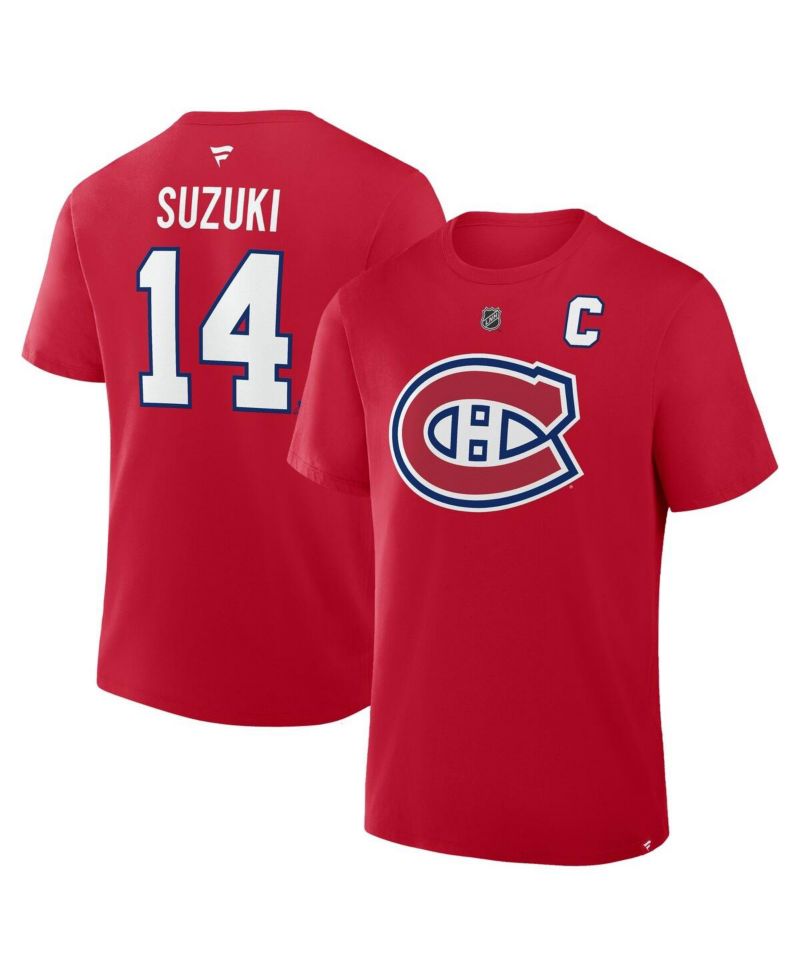Men's Nick Suzuki Red Montreal Canadiens Authentic Stack Name & Number T-Shirt