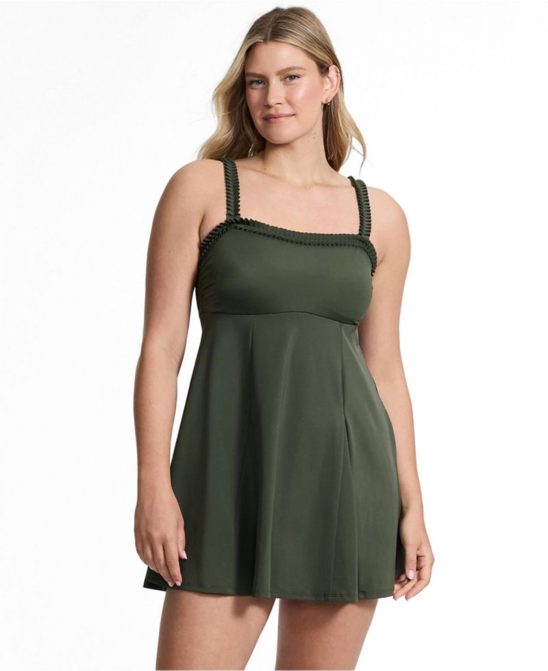 Women's Tugless Pleated Ruffle Swim Dress