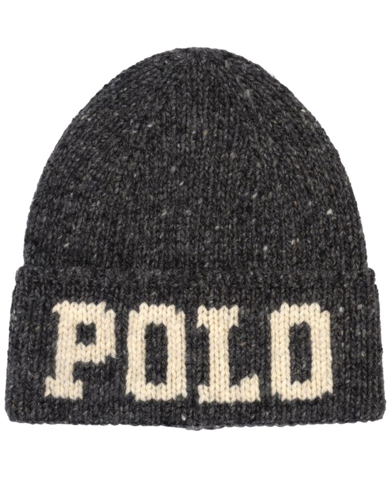Men's Knit Tweed Polo Beanie Hat