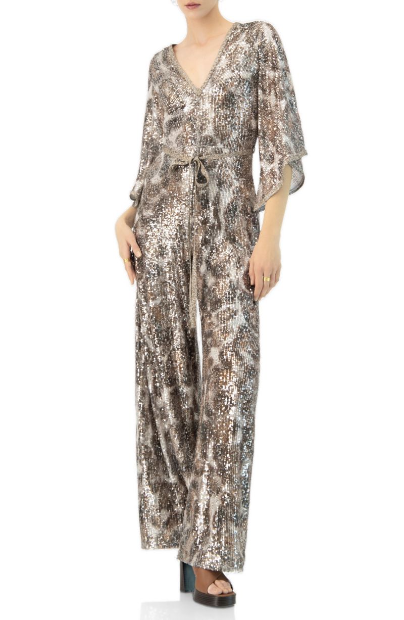 Women's Sequin Wide Leg V-Neck Jumpsuit