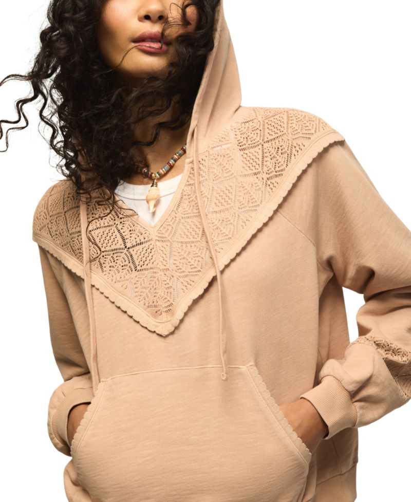 Women's Crochet-Yoke V-Neck Hoodie