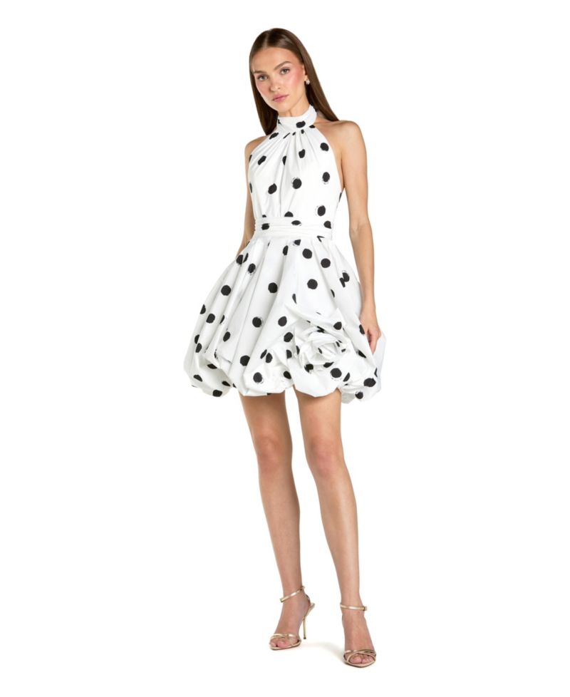 Women's Satin Halter Neck Bubble Hem Mini Dress