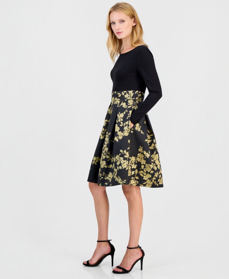Women's Serentiy Fit & Flare Boat Neck Jacquard Dress
