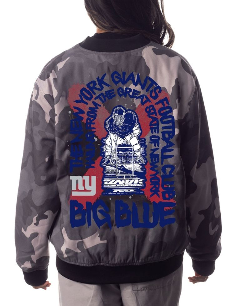 Men's and Women's Gray New York Giants Camo Bomber Jacket