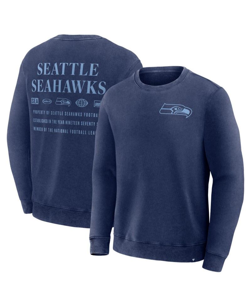 Men's Navy Seattle Seahawks Deep Route Pullover Sweatshirt