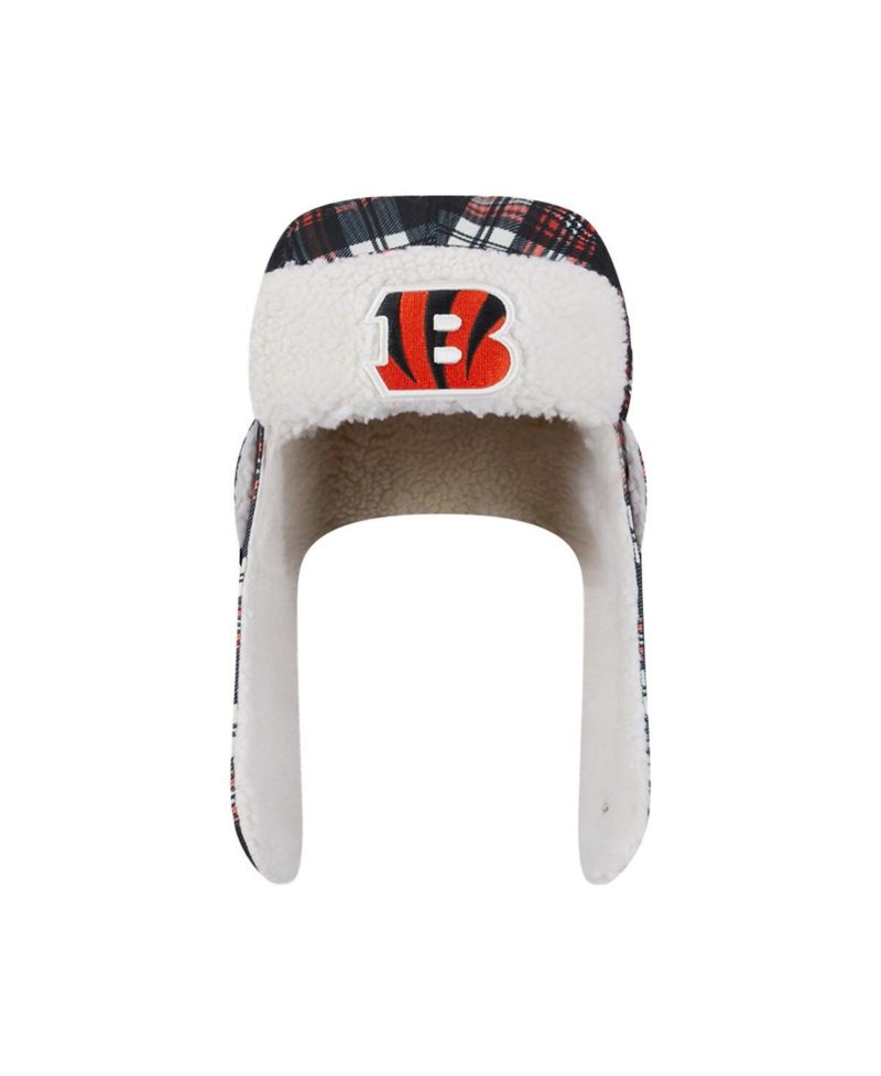 Black Cincinnati Bengals Sideline Plaid Sherpa Trapper Hat