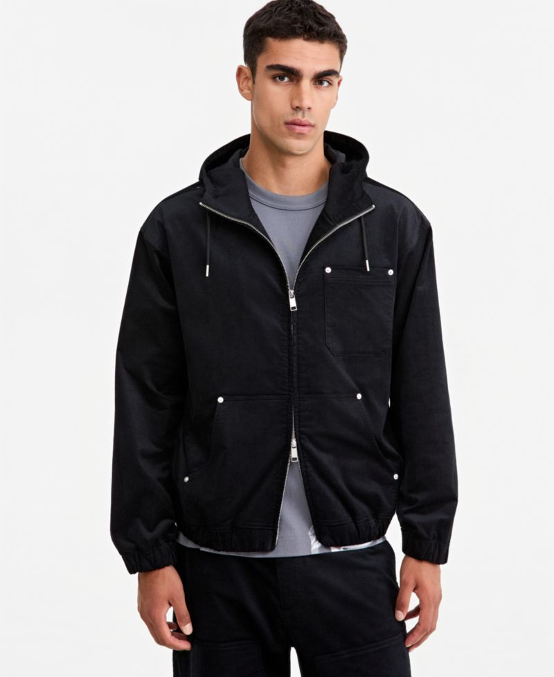 Men's Relaxed-Fit Twill Zip-Front Hoodie