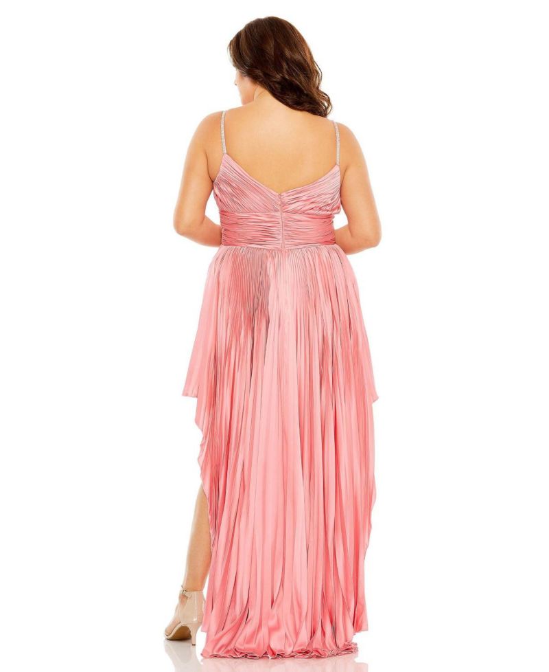 Women's Rhinestone High Low Pleated Gown