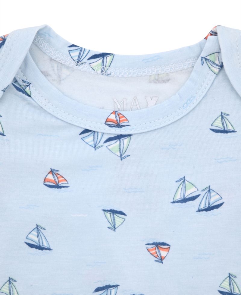 Baby Boys' Sail Boat Round Neck Gown and Hat, 2-Piece Set