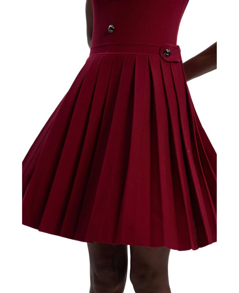 Women's Viscose Tab Pleated Knit Mini Dress
