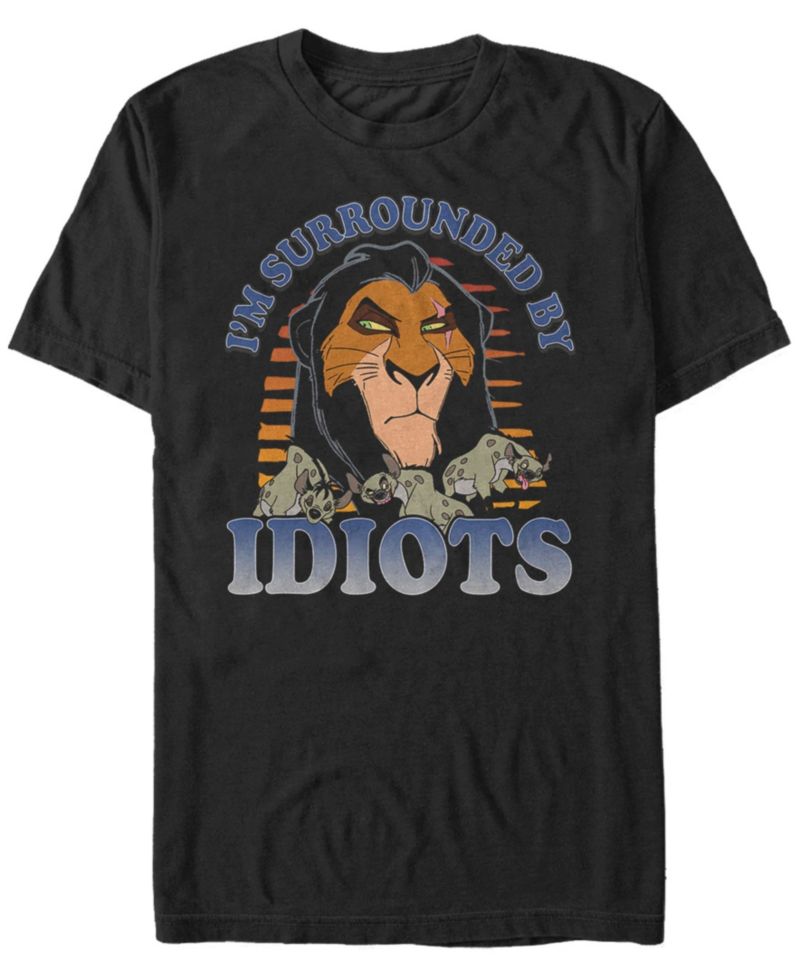 Men's Disney The Lion King Scar Surrounded by Idiots Sunset Poster Short Sleeve T-shirt