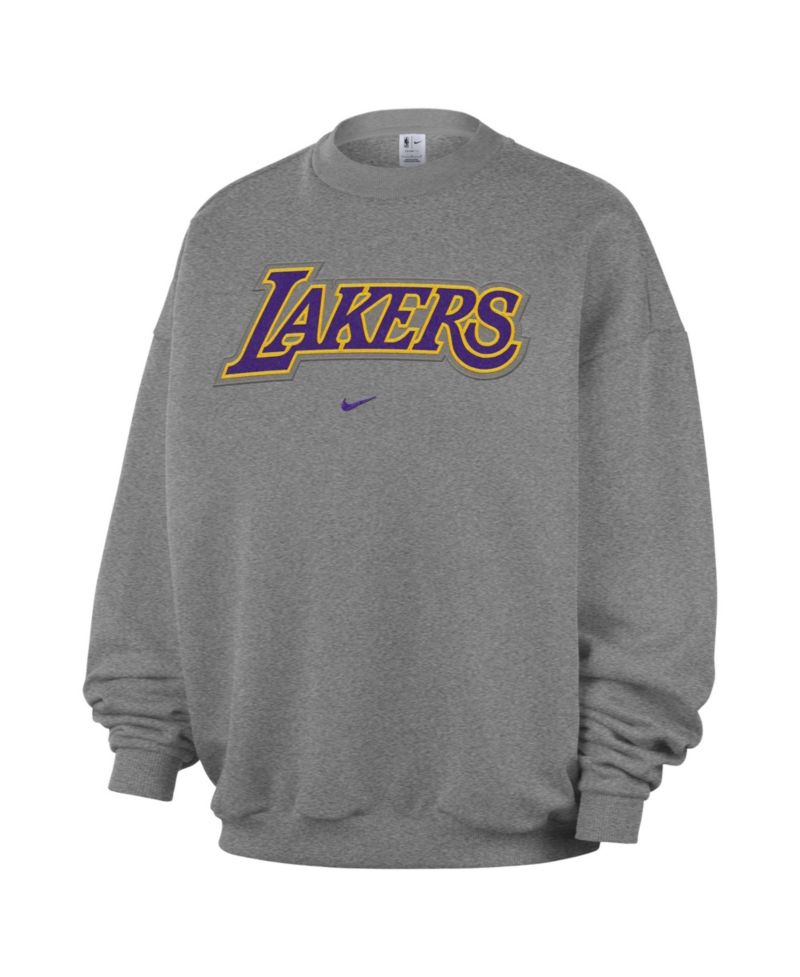 Men's Dark Heather Gray Los Angeles Lakers Standard Issue Wordmark Fleece Crewneck Sweatshirt