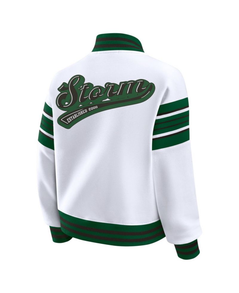 Women's White/Green WNBA Full-Snap Fleece Sweatshirt Jacket