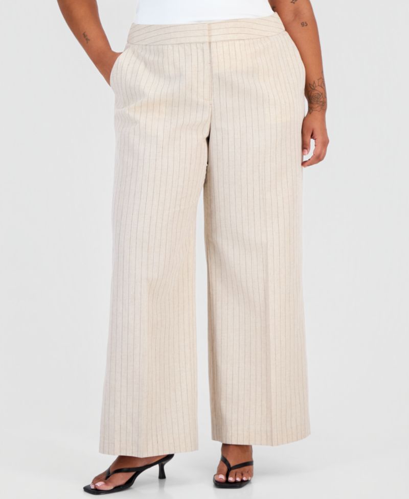 ASL Plus Size Pinstripe Wide-Leg Pants
