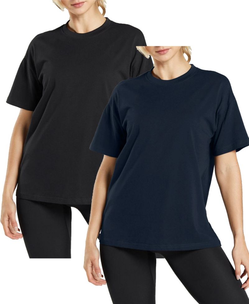 Women's Loose Fit Short Sleeve Crew Neck Solid Tee- 2 Pack