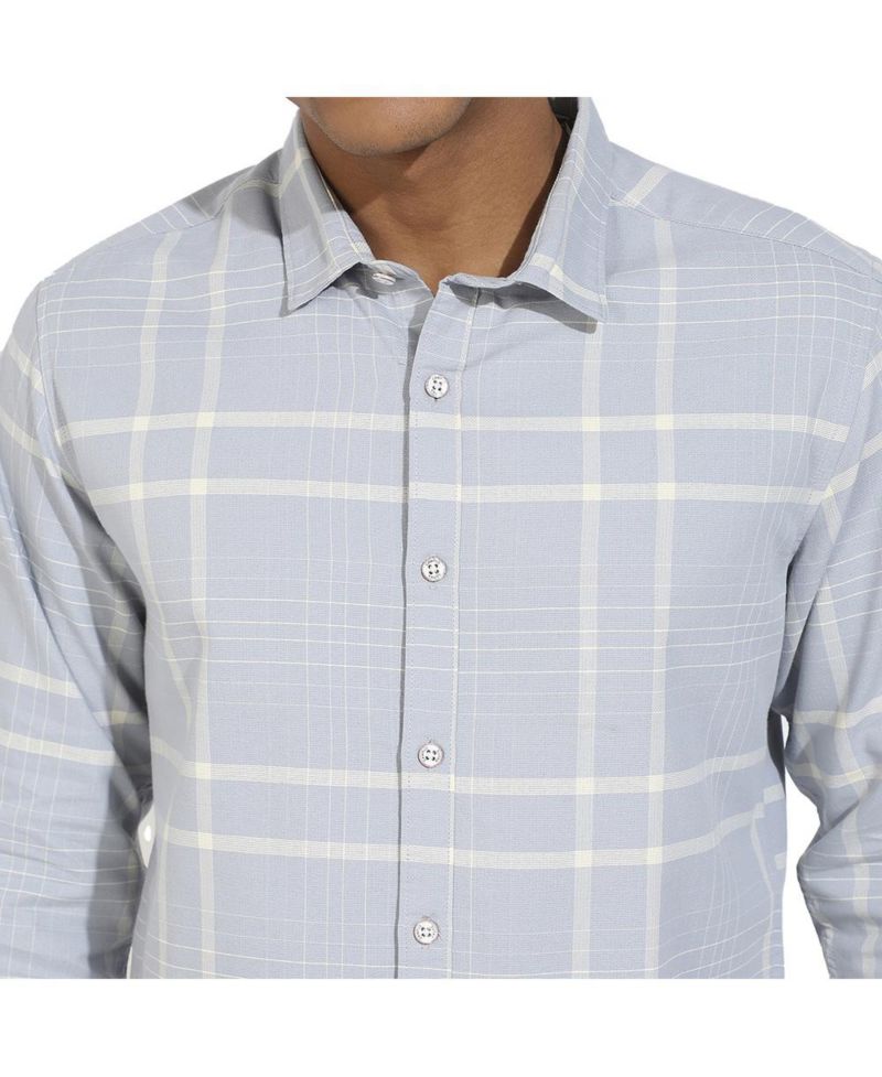Men's Light Grey Contrast Tartan Plaid Shirt.