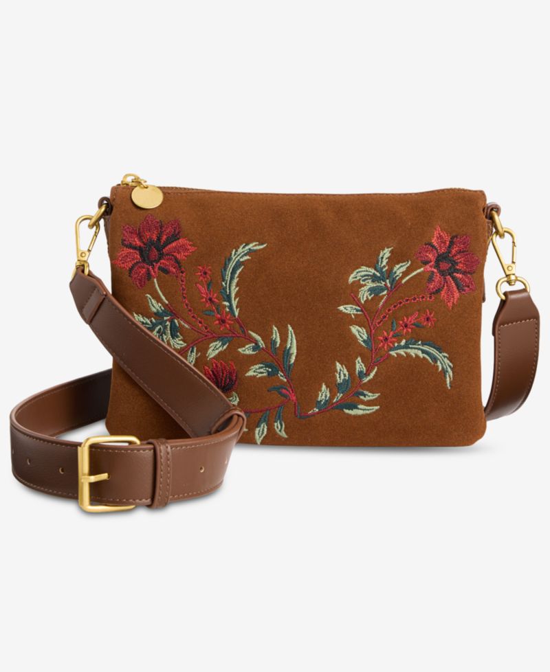 Floral Embroidered Double-Compartment Crossbody Bag
