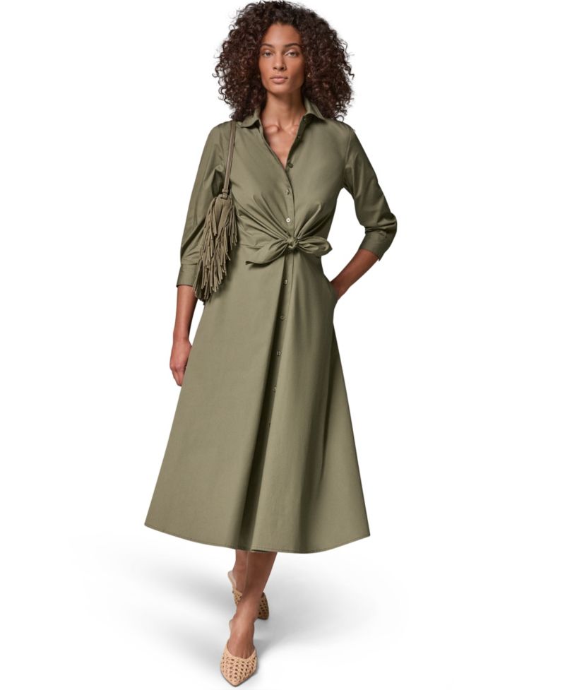 Women's Poplin Fit-and-Flare Midi Shirt Dress