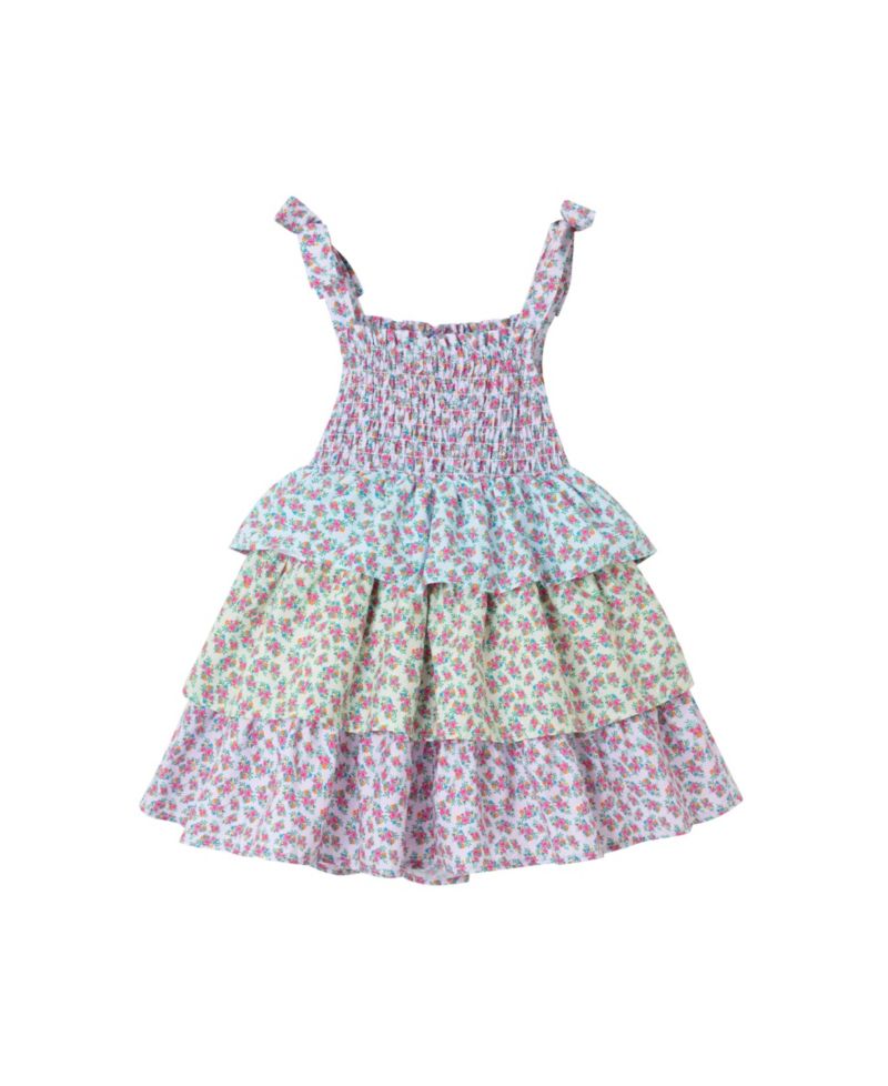 Little Girls Toddler/Child Color Blocked Floral Teired Dress