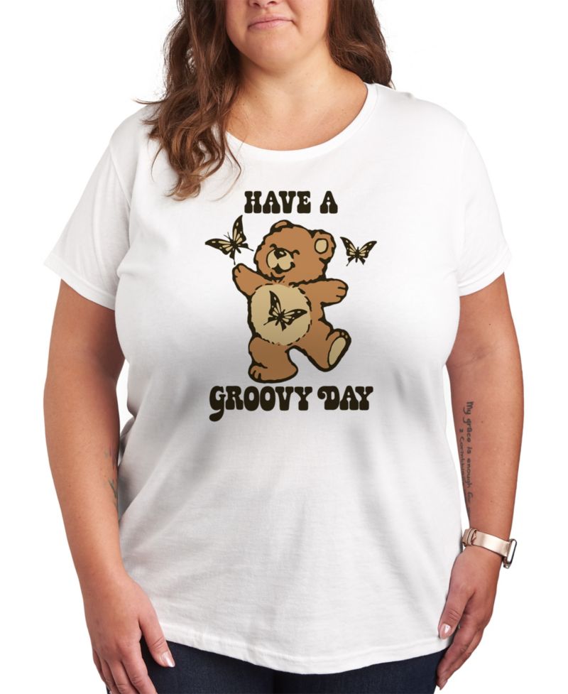 Trendy Plus Size Have A Groovy Day Size Graphic Crew Neck T-Shirt