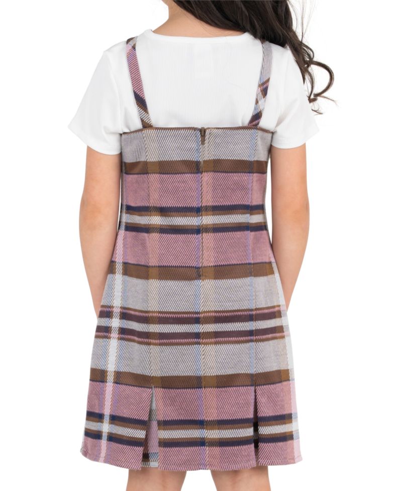 Girls' 2T-6X Rib Knit Short-Sleeve T-Shirt and Plaid Pleated Jumper, 2-Piece Set