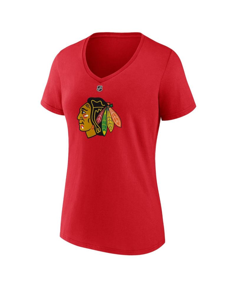 Branded Women's Connor Bedard Red Chicago Blackhawks 2023 NHL Draft Authentic Stack Player Name & Number V-Neck T-Shirt