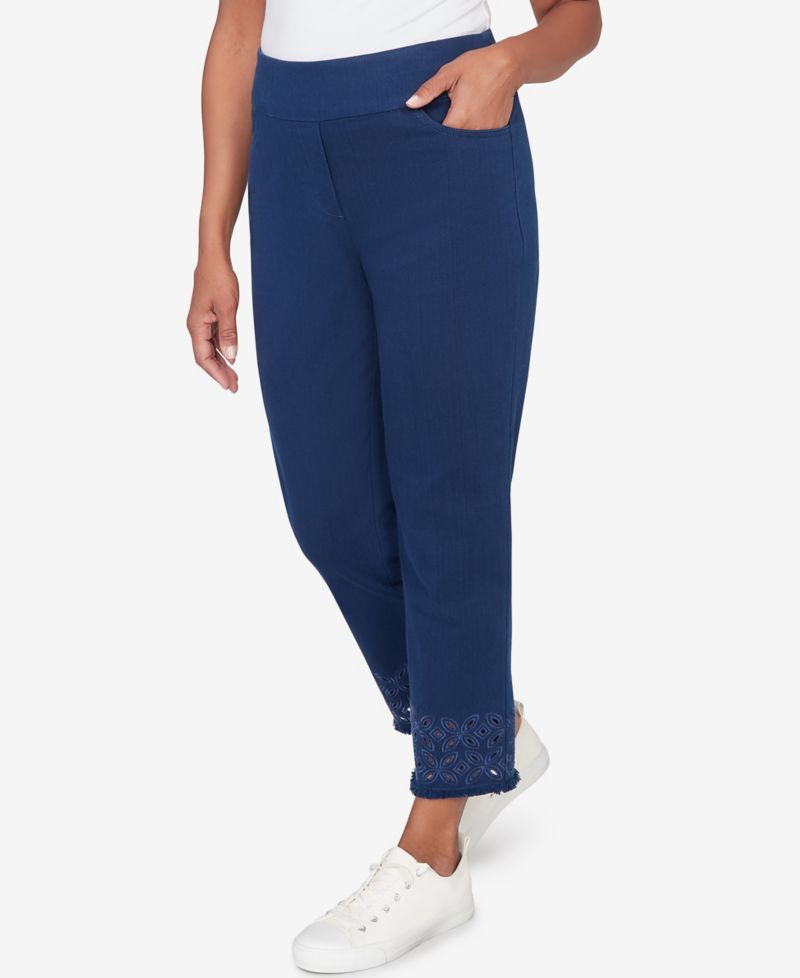 Petite Mykonos Geometric Embroidered Super Stretch Denim Ankle Pants
