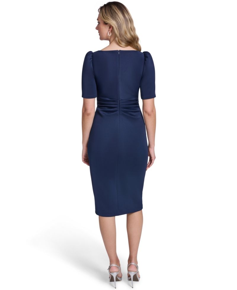 Women's Short-Sleeve Tucked Midi Dress