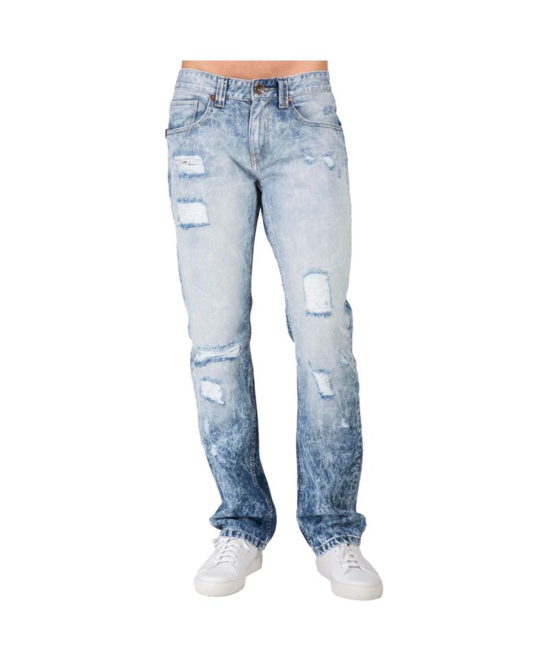 Men's Slim Straight Leg Destroyed Mended Premium Denim Jeans