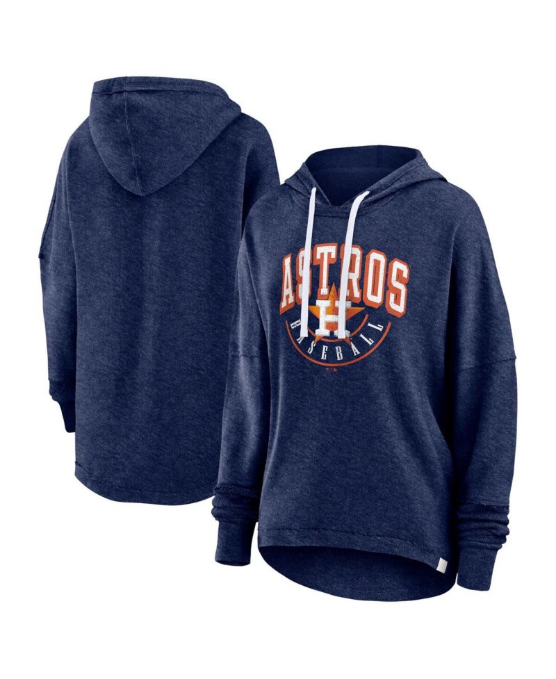 Women's Heather Navy Distressed Houston Astros Luxe Pullover Hoodie