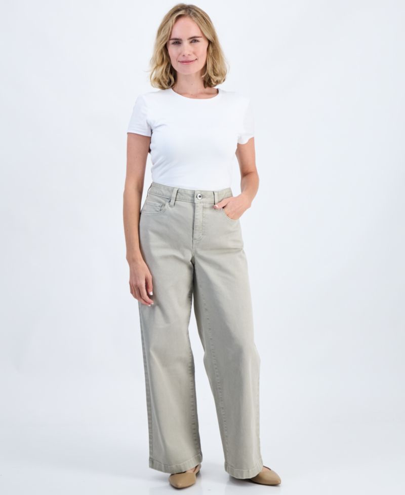 Petite High-Waist Wide-Leg Cotton-Blend Pants