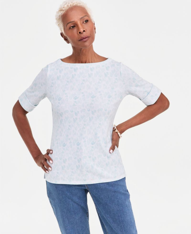 Petite Elbow-Sleeve Boat Neck Knit Top