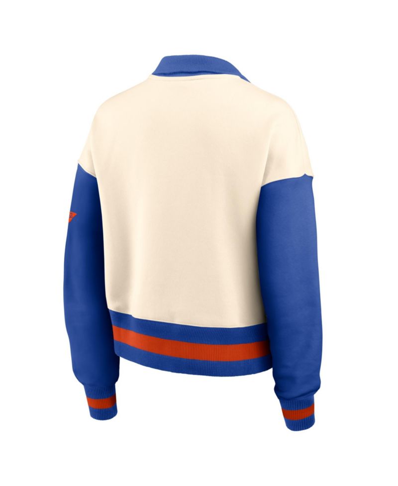 Women's Natural/Royal Florida Gators Oversized Legacy Color Block Cropped Quarter-Zip Pullover Sweatshirt