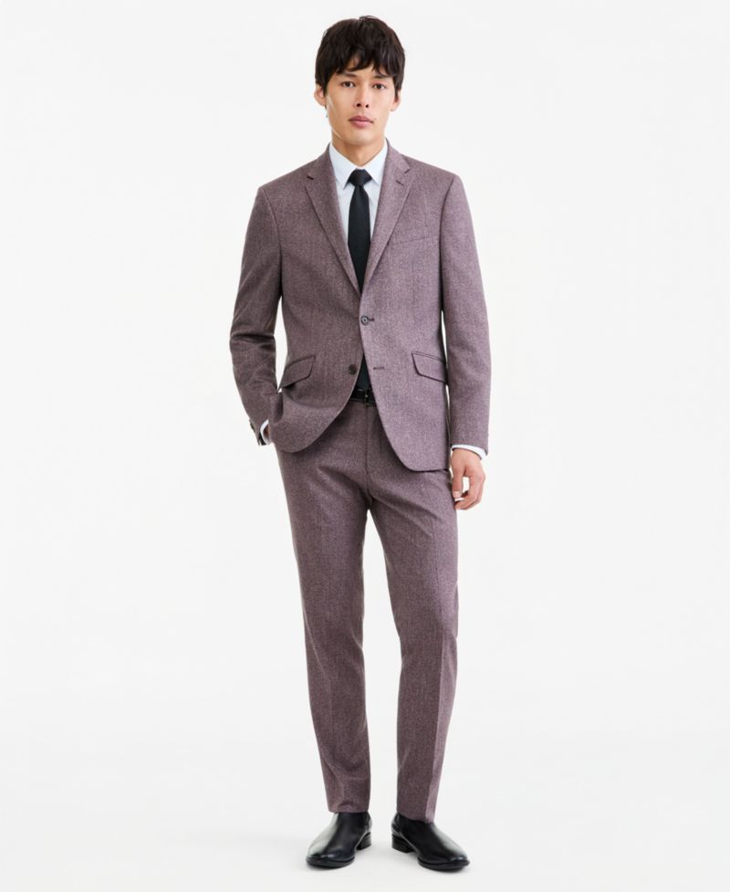Men's Eggplant Herringbone Slim-Fit Techni-Cole Suit Separates