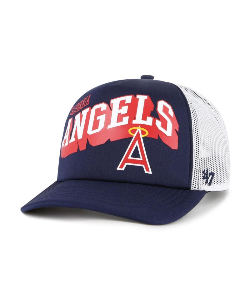 Men's Navy Los Angeles Angels Meander Foam Trucker Snapback Hat