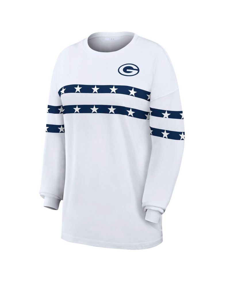 Women's White Green Bay Packers Americana Stripe Long Sleeve T-Shirt