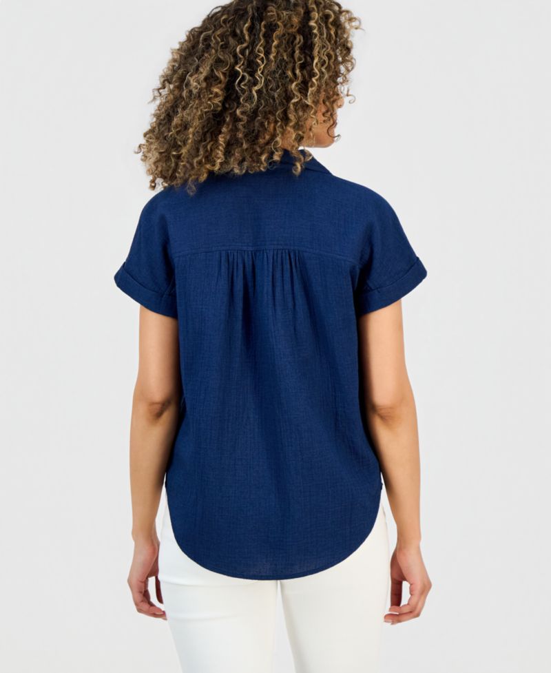 Petite Button-Up Cotton Camp Shirt