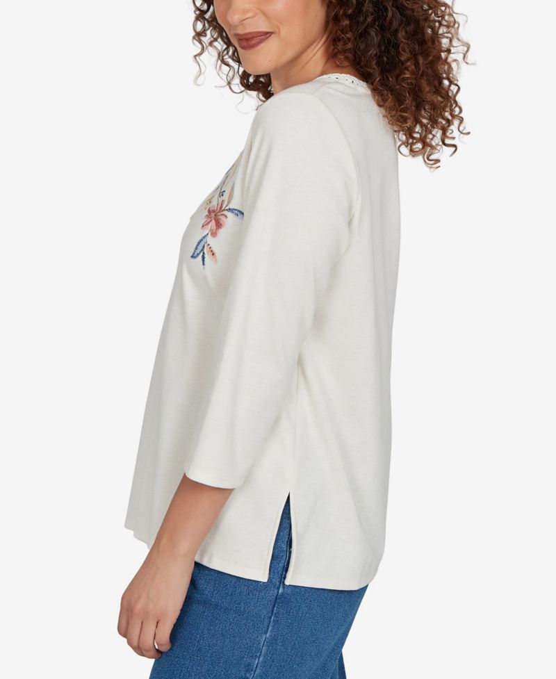 Women's Camden Market Crochet Embroidered Floral Knit Top