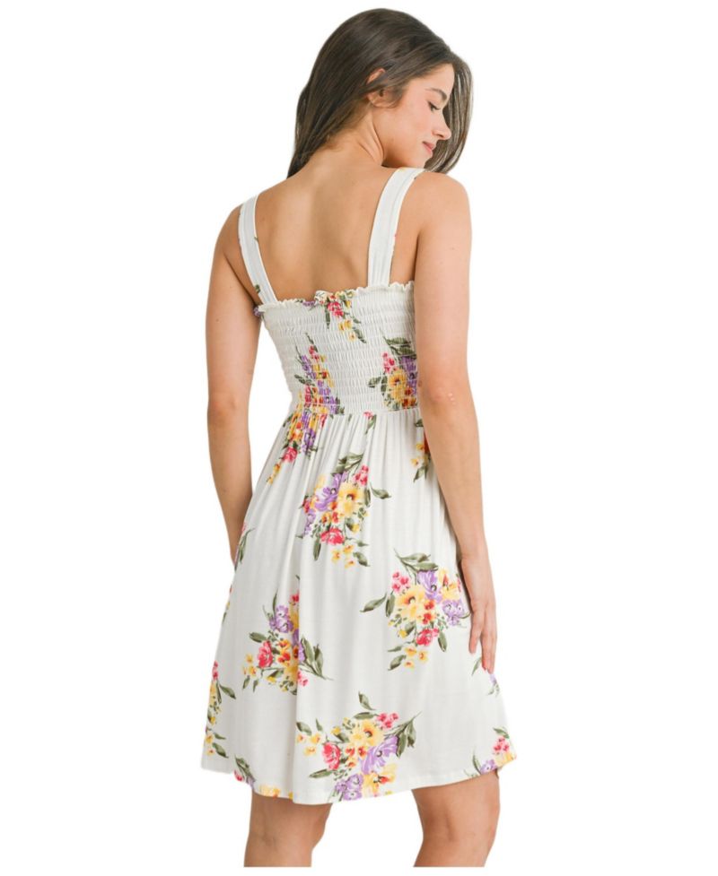 Women's Floral Sleeveless Smocked Empire Waist Dress