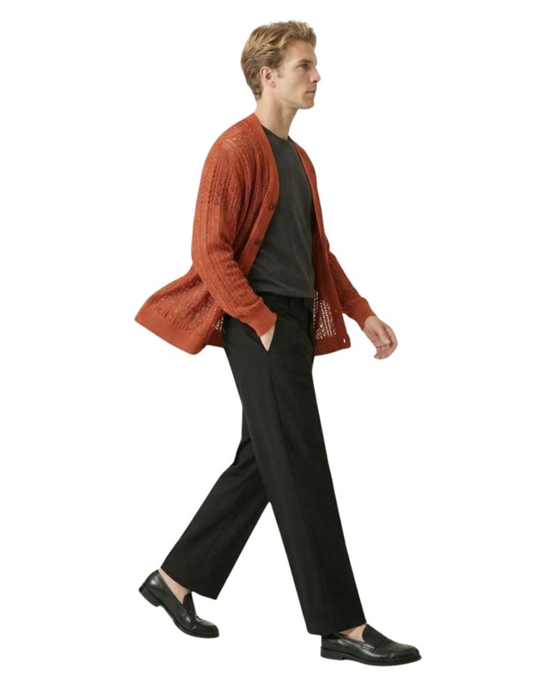 Men's Open-Knit Button-Front Textured Cardigan