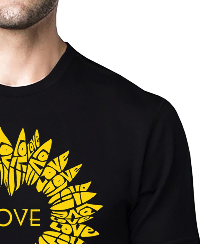 Men's Love Sunflower Word Art Cotton and Polyester Blend T-Shirt