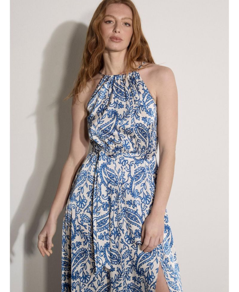Women's Paisley-Print Satin Halter Dress