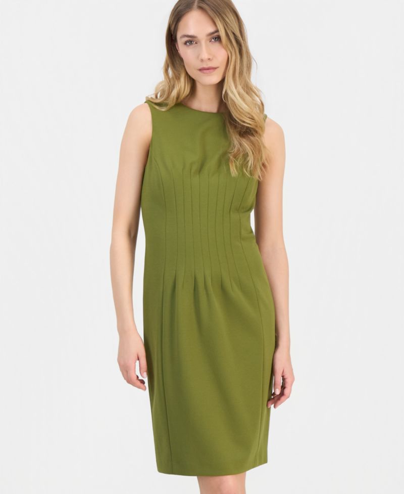 Women's Pleated-Waist Scuba-Crepe Sheath Dress