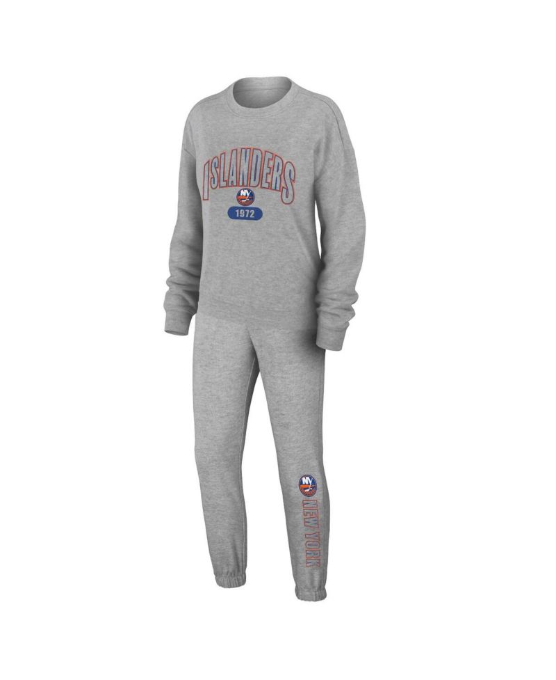 Women's 2-Piece Heather Gray New York Islanders Knit Long Sleeve Tri-Blend T-Shirt and Pants Sleep Set