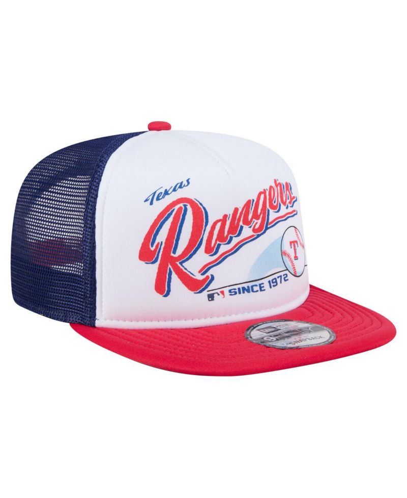 Men's White/Red Texas Rangers Retro Script Trucker 9FIFTY Snapback Hat