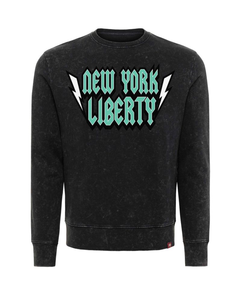 Men's and Women's Black New York Liberty Rock Roll Collection Freddy Mineral Wash Pullover Sweatshirt
